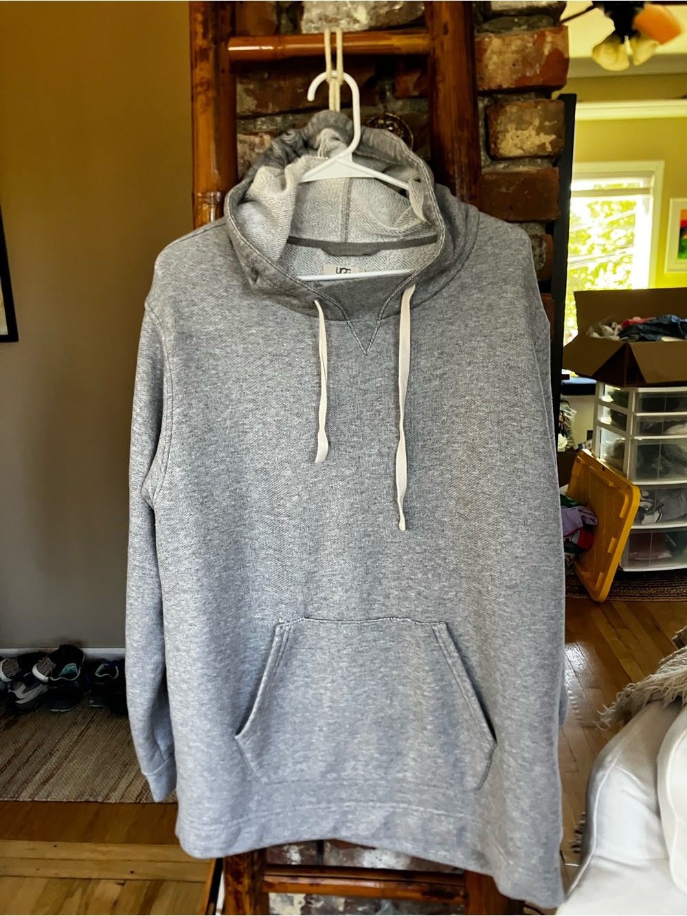 UGG Mens Tasman Heather Gray Fleece Pullover Hoodie XL